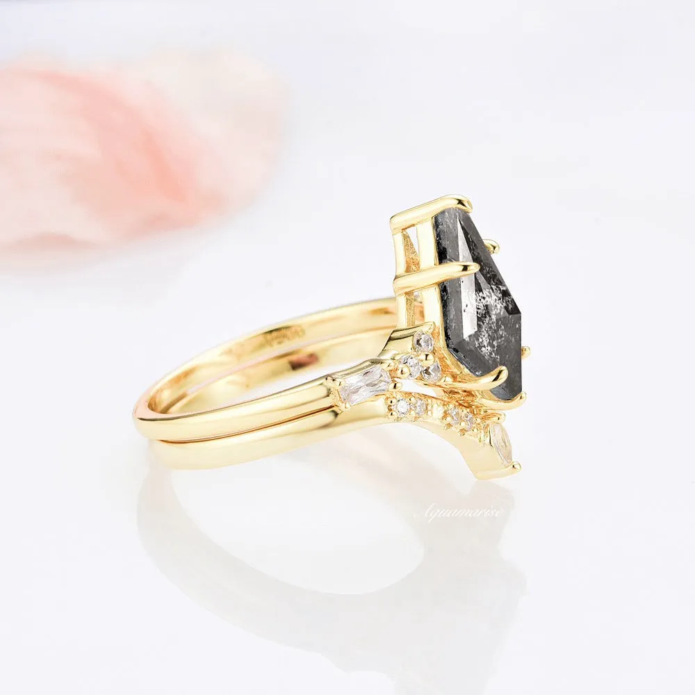 Skye Galaxy Raw Salt & Pepper (Herkimer) Diamond Ring Set- 14K Yellow Gold Vermeil