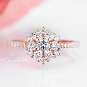 Snowflake Engagement ring- 14K Solid Rose Gold