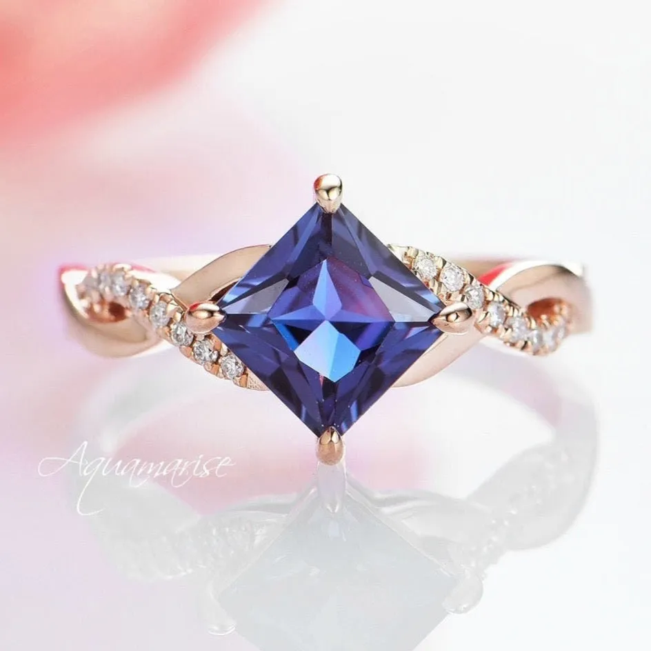 Sophia Kite Teal & Purple Alexandrite Engagement Ring- 14K Solid Rose Gold