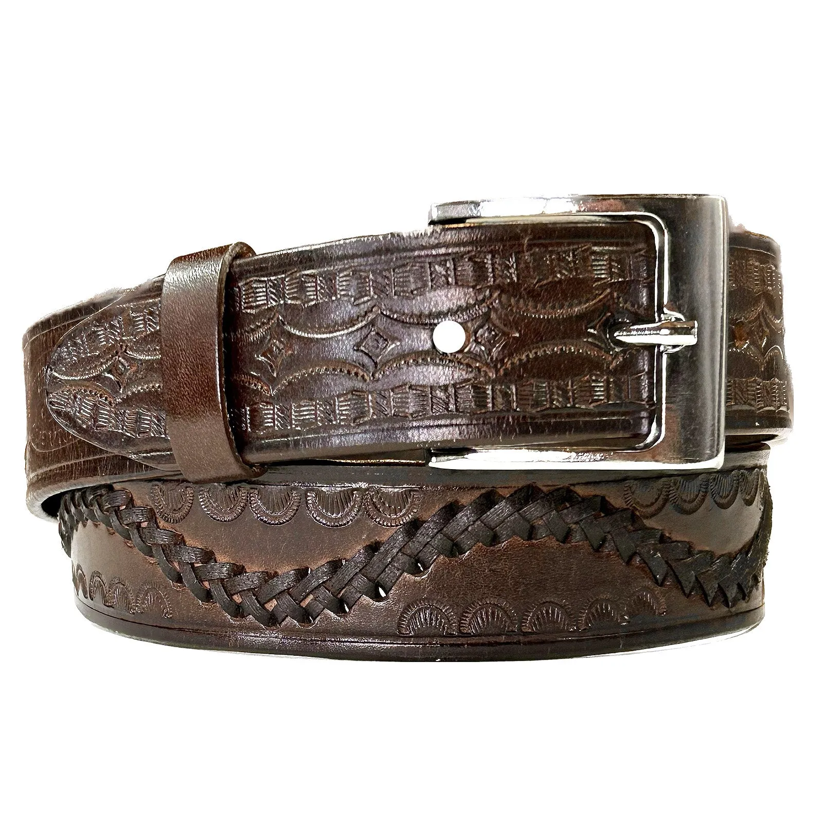 Swirled Lace Genuine Brown Leather Western Belt