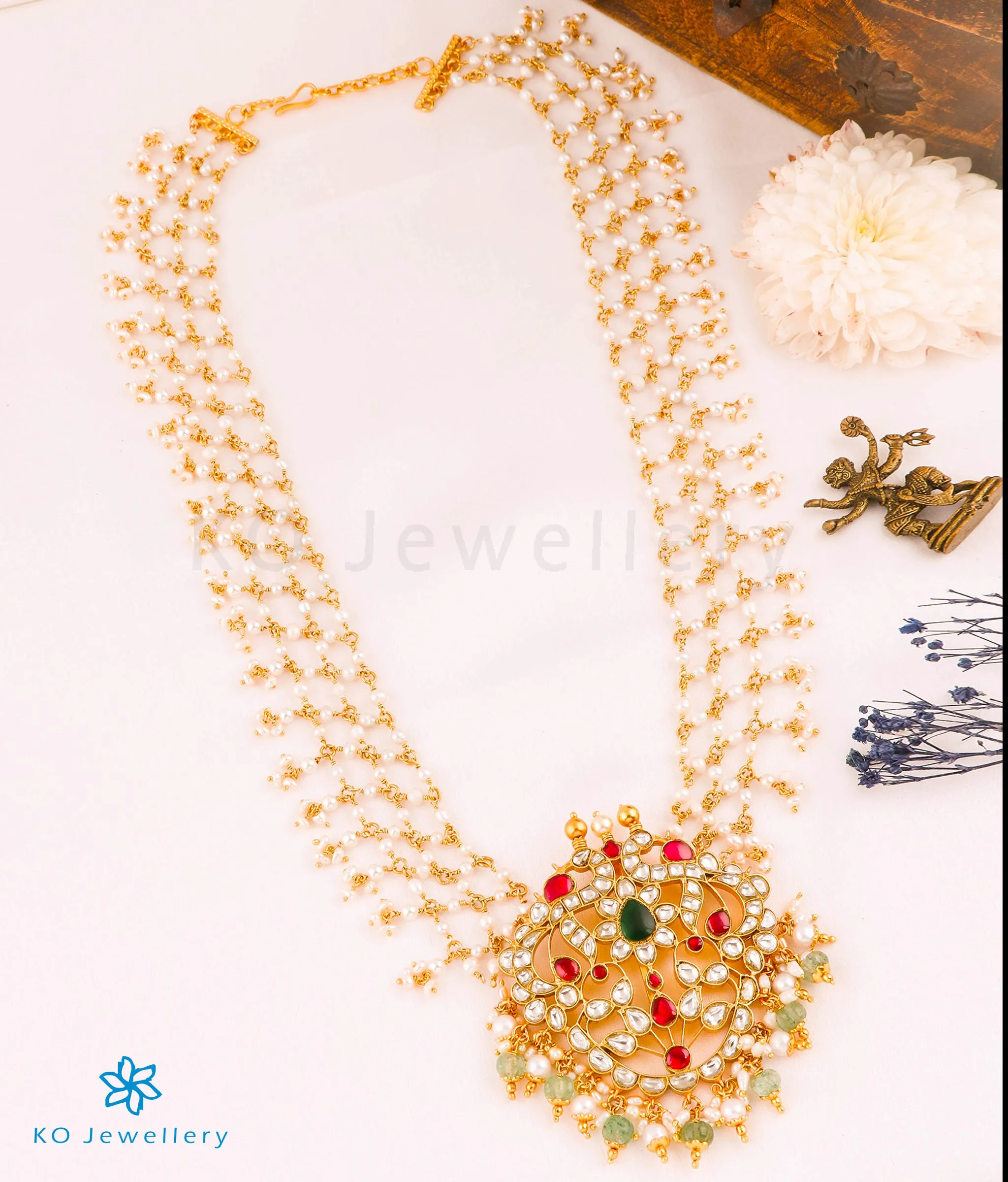 The Anira Silver Kundan Peacock Pearl Necklace