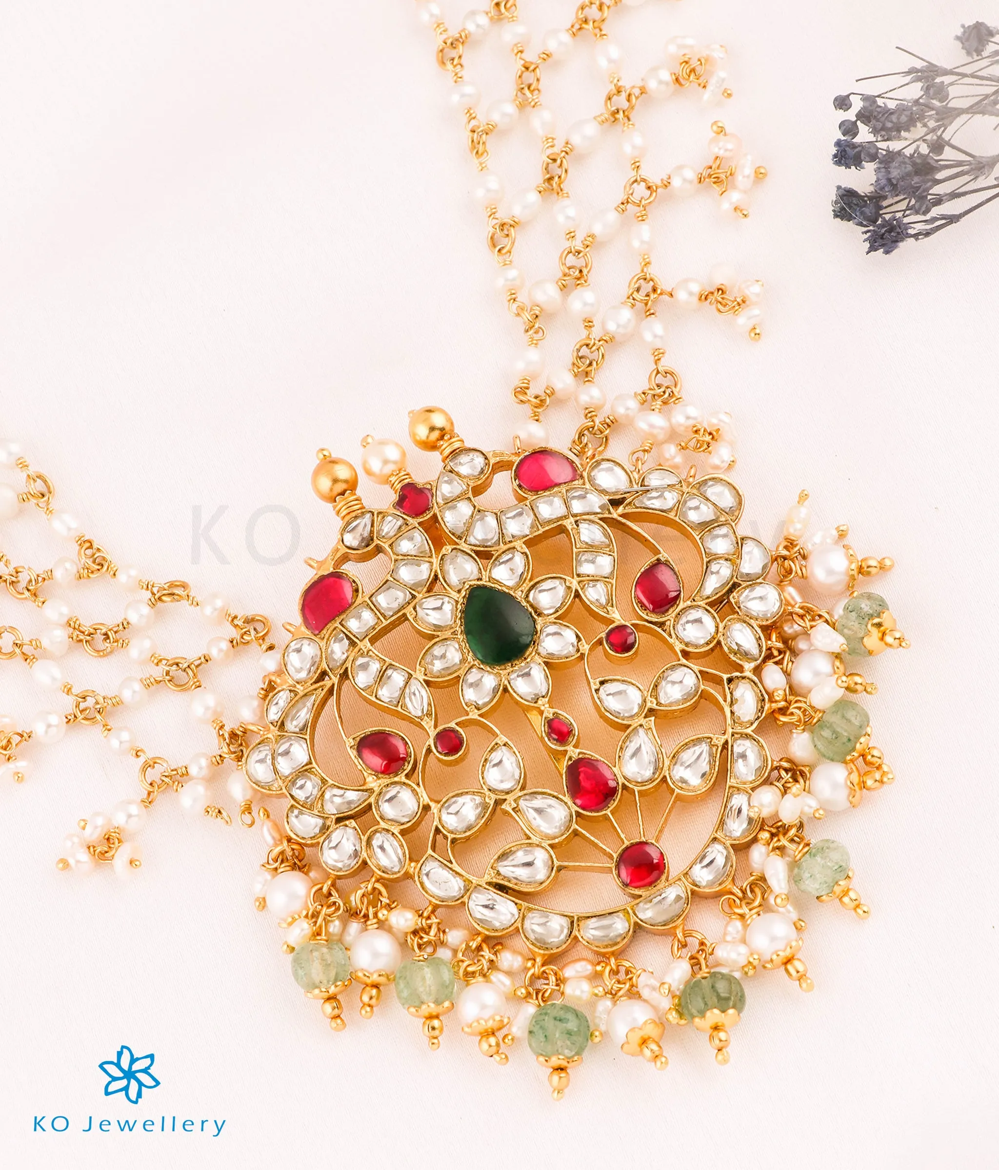 The Anira Silver Kundan Peacock Pearl Necklace