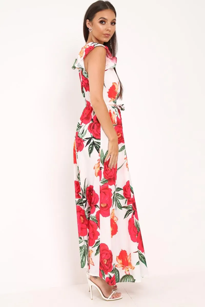 White Floral Frill Sleeve Maxi Dress - Persia