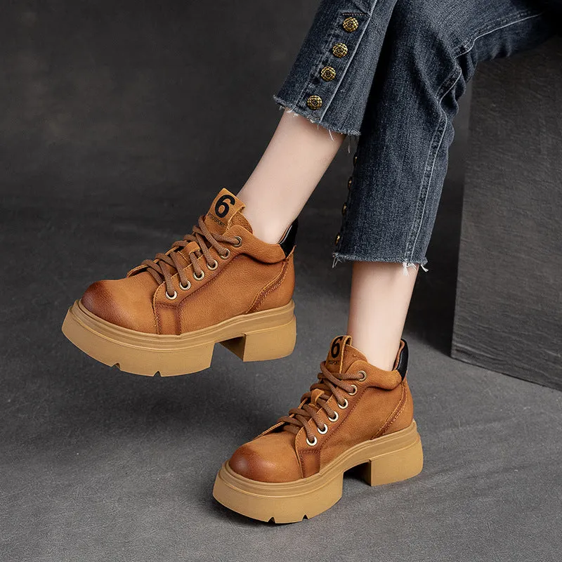 Women Casual Fashion Leather Chunky Sole Ankle Boots