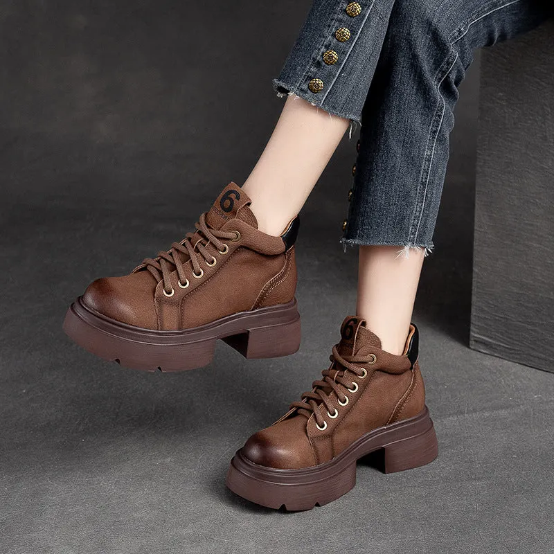 Women Casual Fashion Leather Chunky Sole Ankle Boots