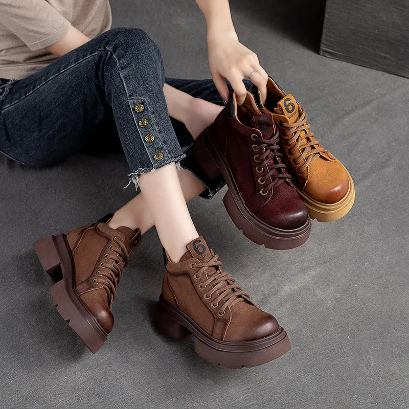 Women Casual Fashion Leather Chunky Sole Ankle Boots