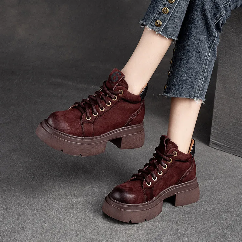 Women Casual Fashion Leather Chunky Sole Ankle Boots