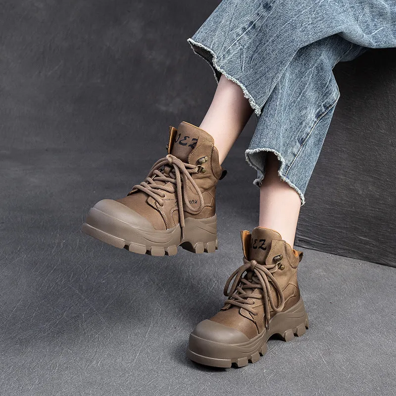 Women Classic Leather Casual Lace-up Ankle Boots