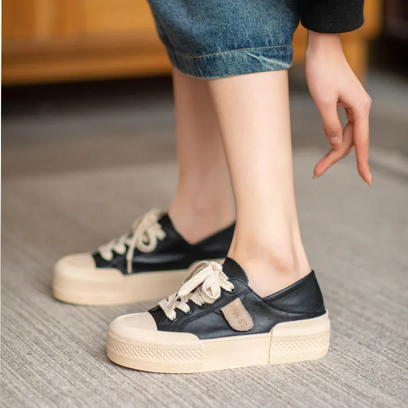 Women Fashion Leather Thick Soled Casual Shoes