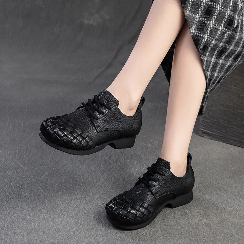 Women Retro Soft Plaited Cowhide Casual Shoes